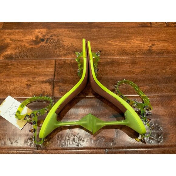 Amina Muaddi Neon Yellow Julia Heels W/ Spiked Ankle Strap, Size 40 (EU) 10 (US) - Picture 8 of 10